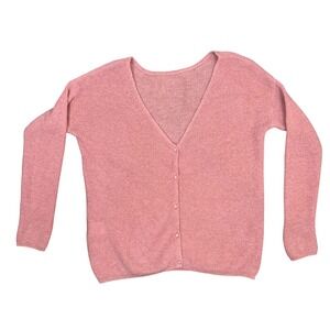 Sezane Pink V Neck Button Cardigan Mohair Alpaca Blend Made Italy Quiet Luxury